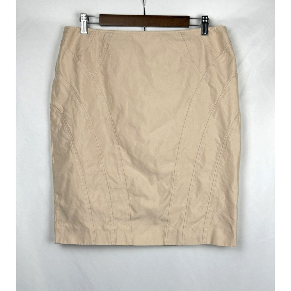 ESCADA Silk Blend Beige Pencil Skirt EU 42 (10-12) High Rise Paneled Knee Length